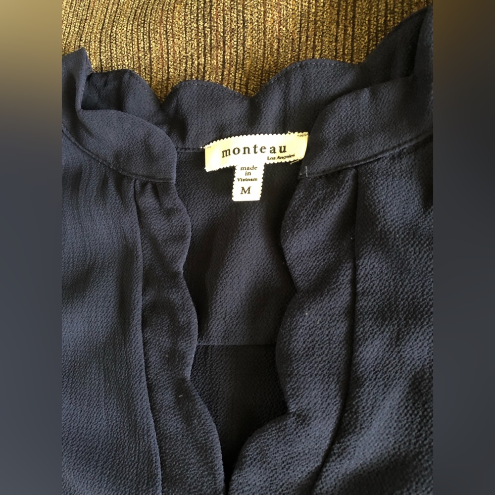 Monteau Navy Blue Scalloped Blouse - Medium - Picture 3 of 5